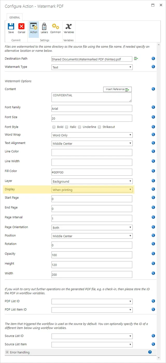 Nintex Workflow - Text Watermark