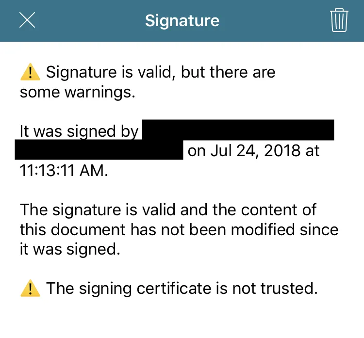 Not trusted signature