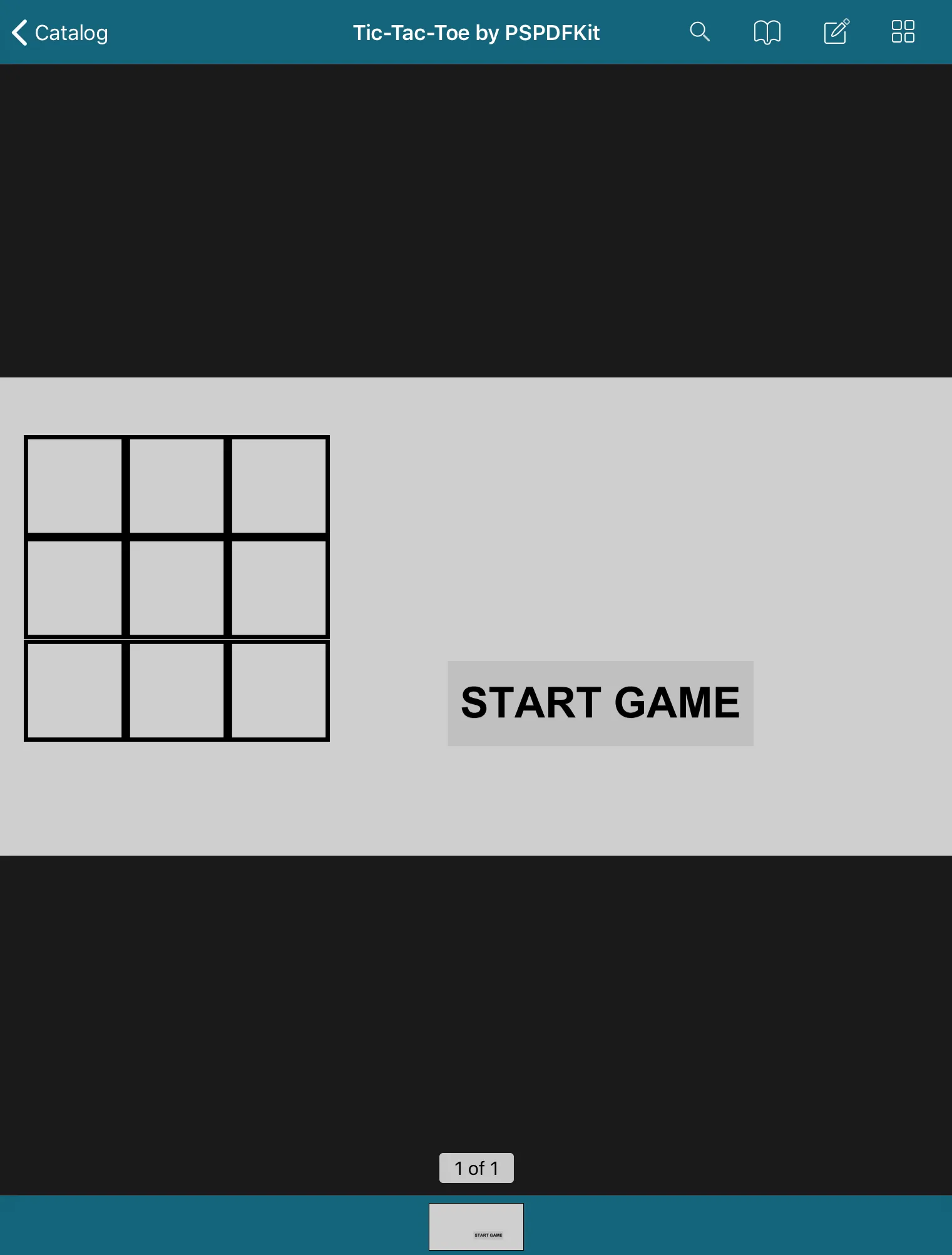 Screenshot showing the initial state of the tic-tac-toe game in a PDF