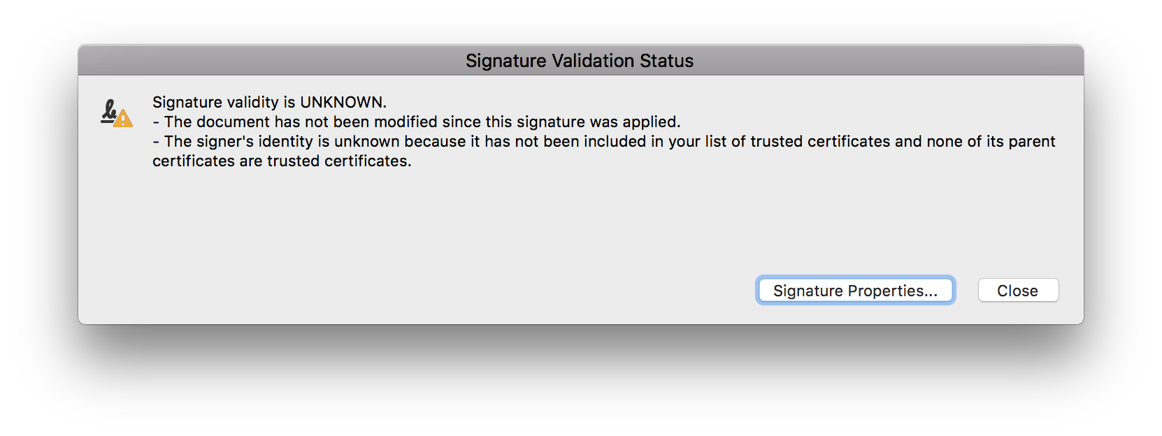 Unknown signature status
