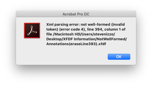 Acrobat error damaged tag