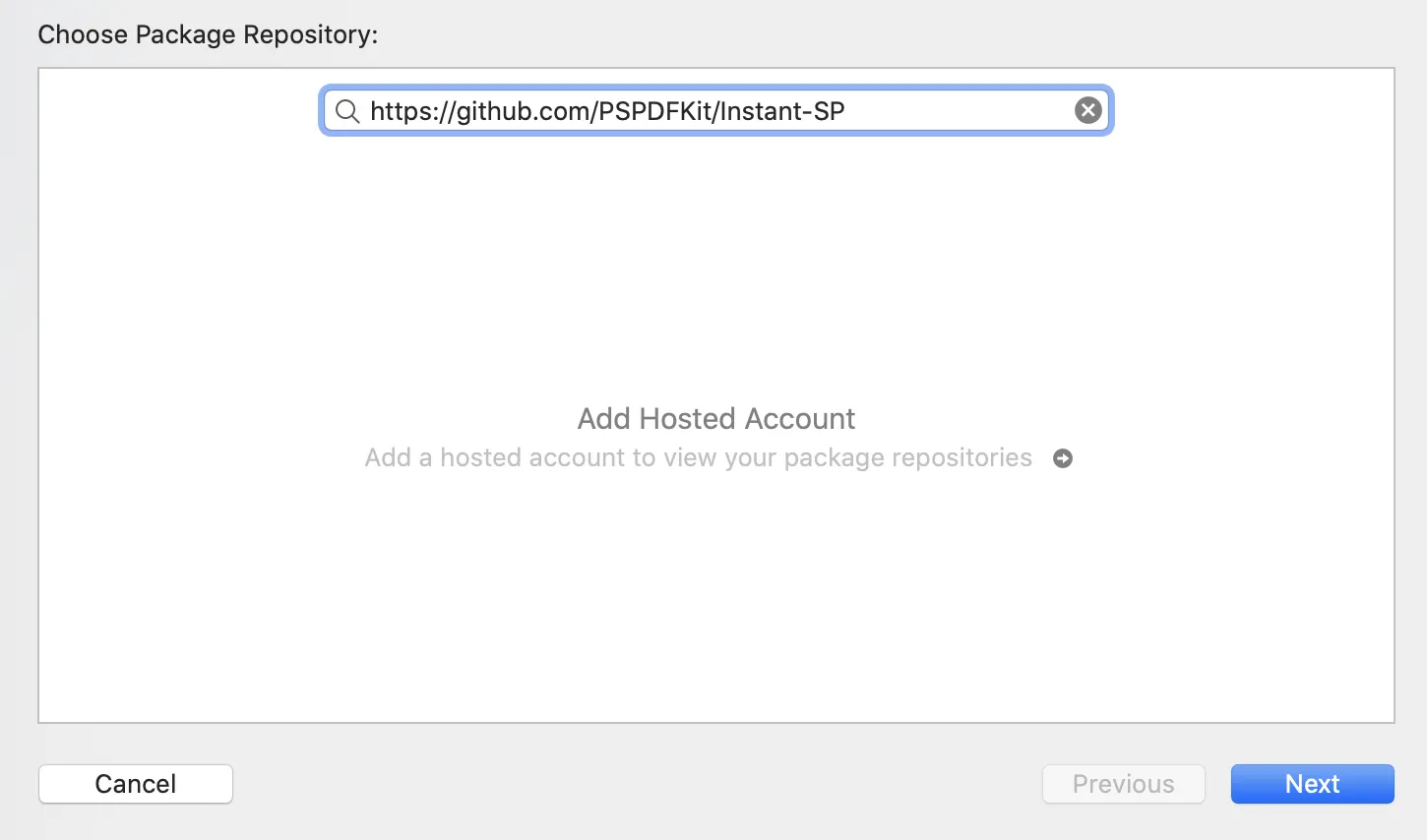 Adding the Swift package
