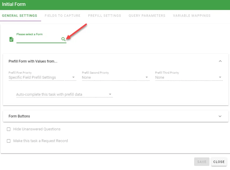 Add form to task configuration screen