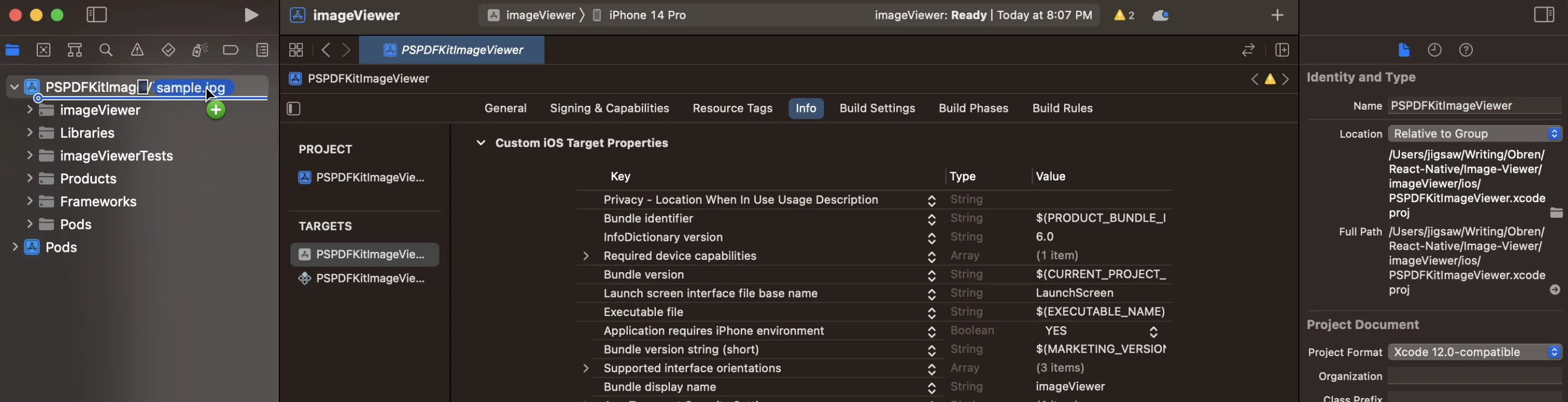 Adding image file to the Xcode project