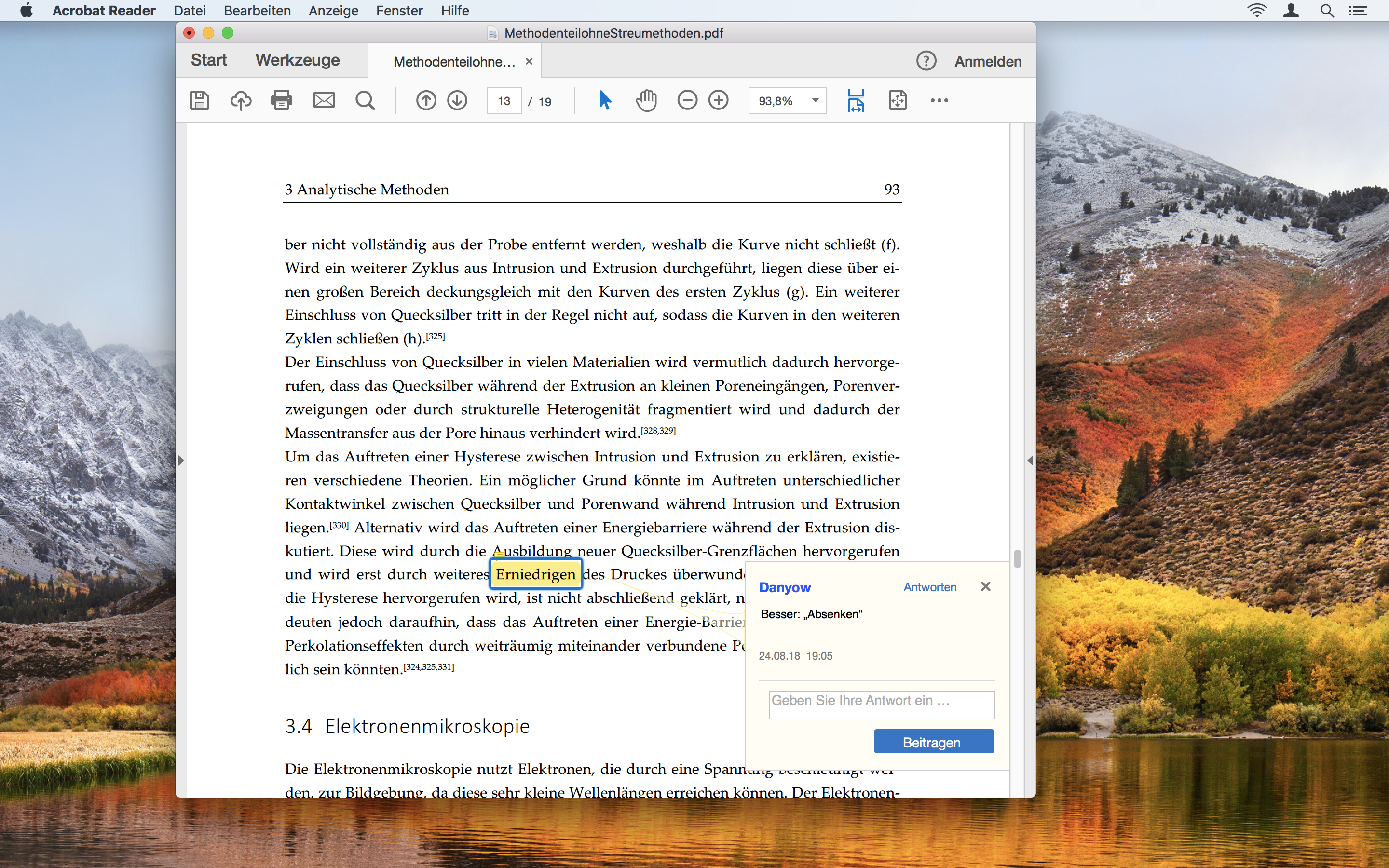 Screen Grab: Commented highlight in Adobe Acrobat Reader