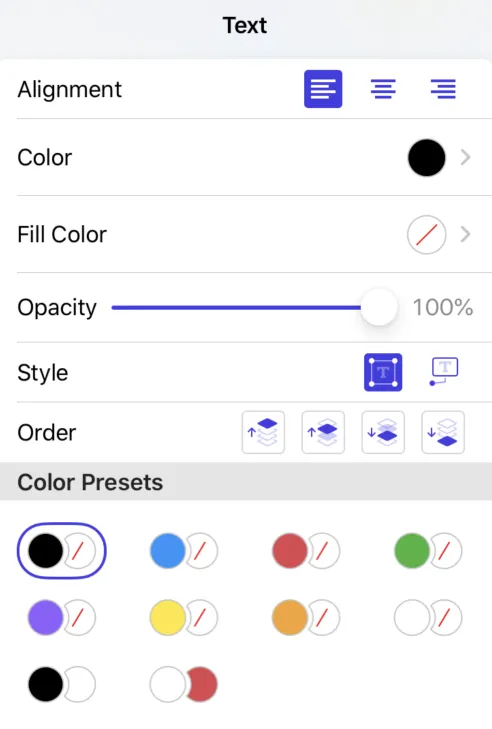 Annotation inspector without font options