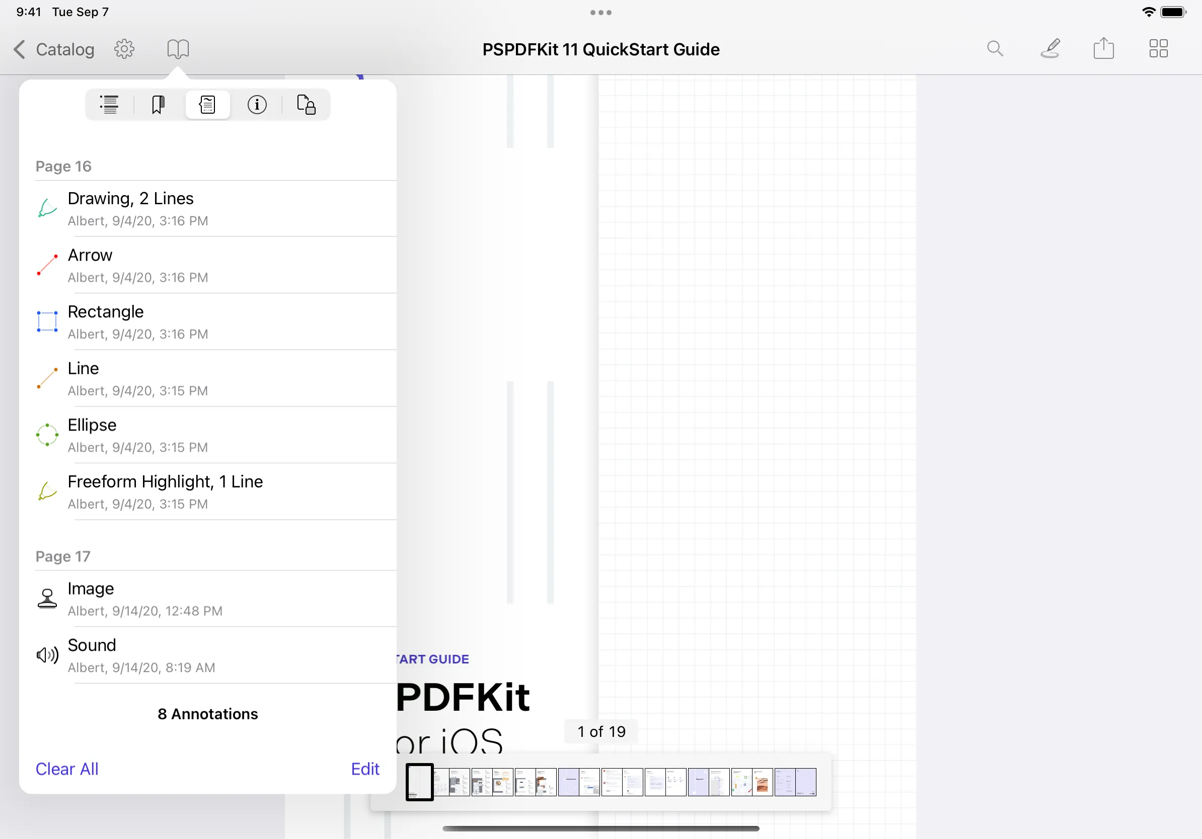 Screenshot showing annotation list