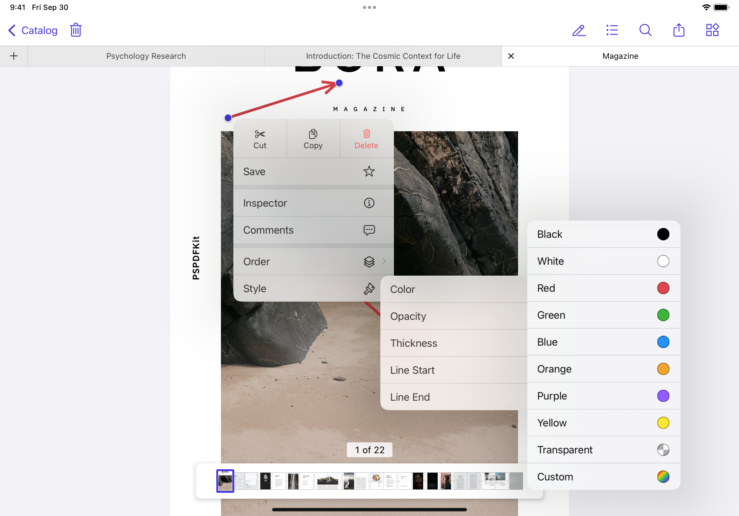 Screenshot of the updated annotation menus