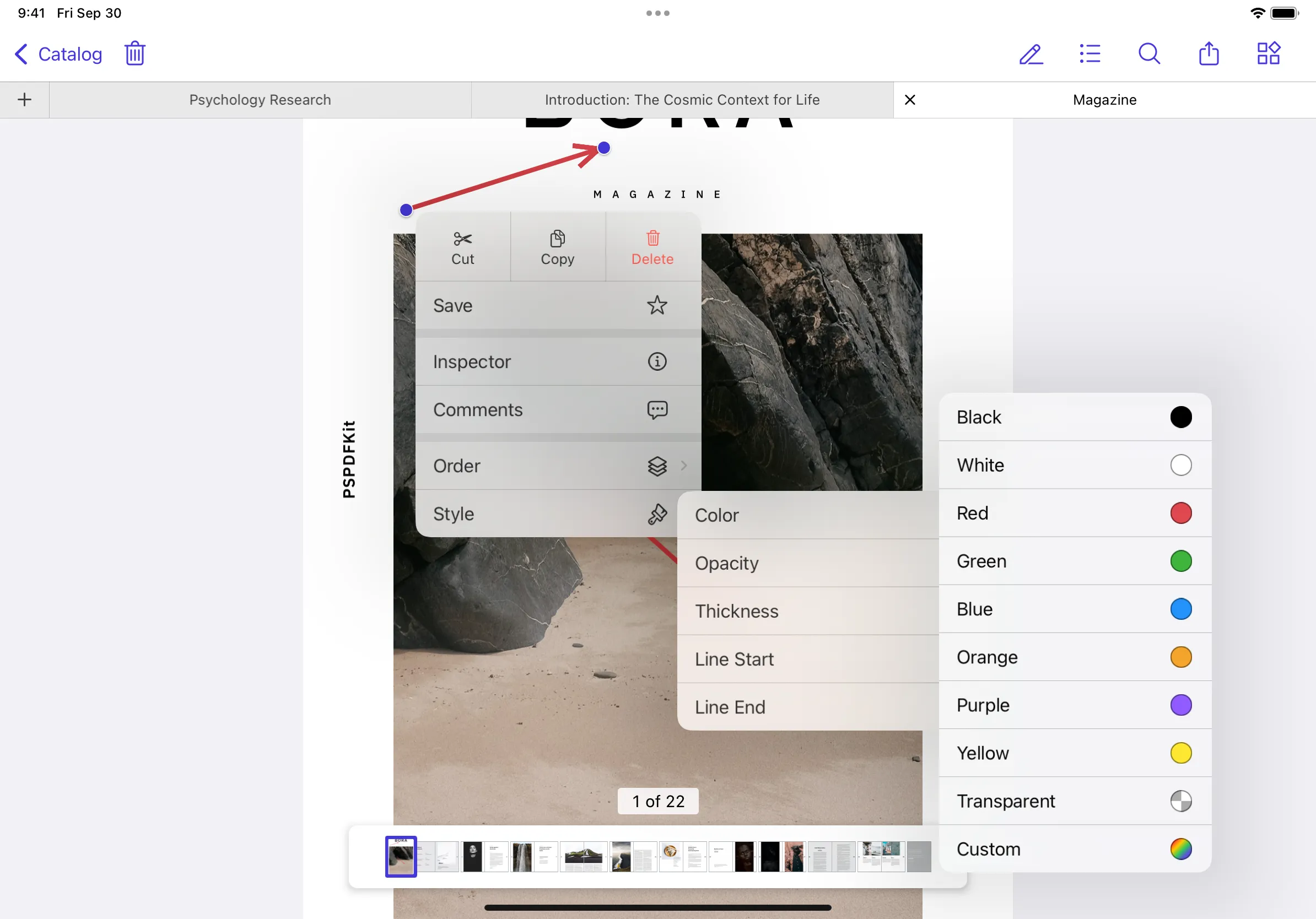 Screenshot of the updated annotation menus