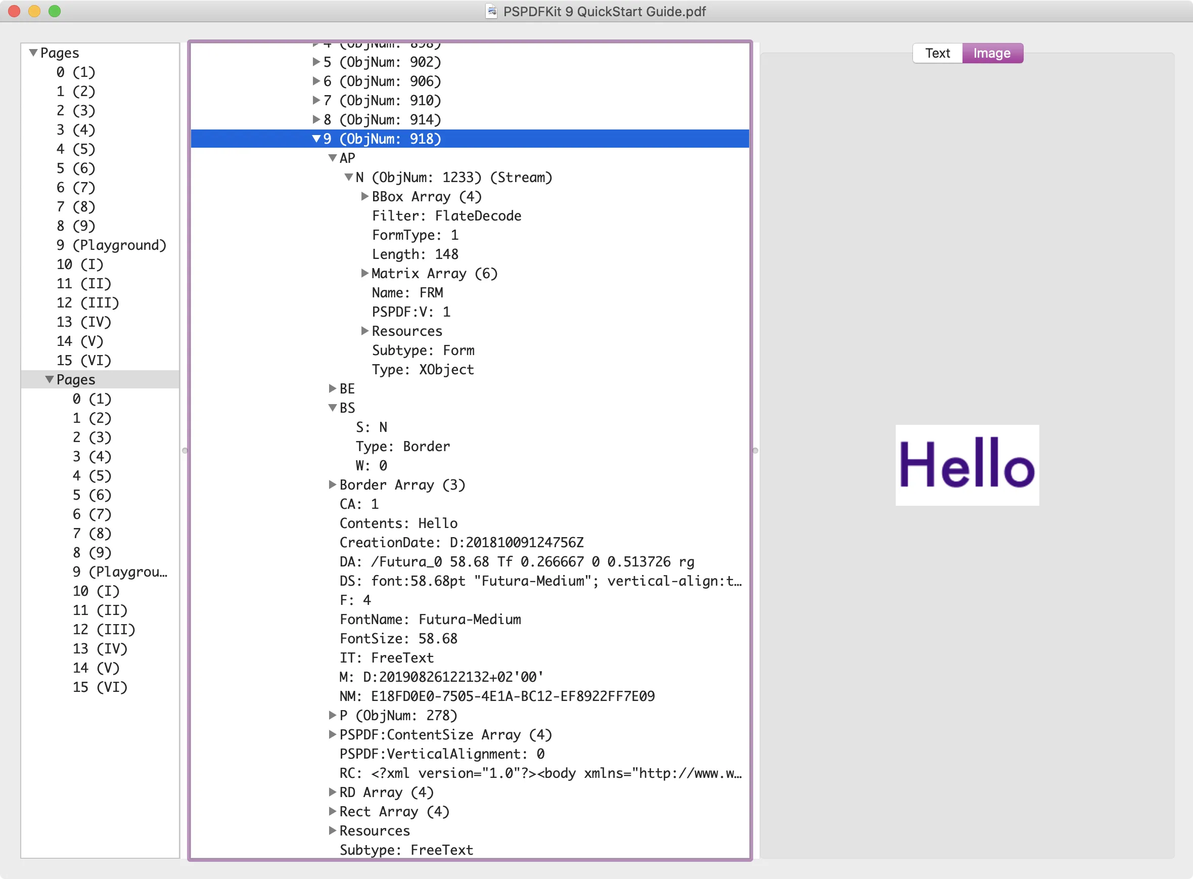 PDF Inspector rendering an appearance stream