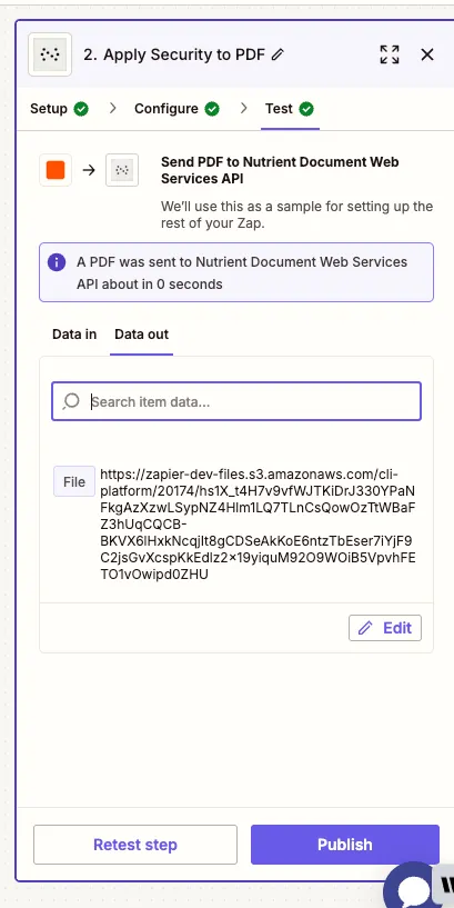 Test the security action to confirm the PDF is password-protected and permission-restricted