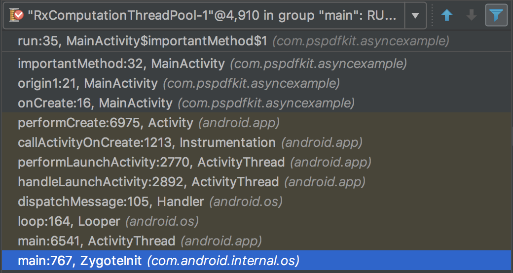 Async stacktrace preferences of the original example