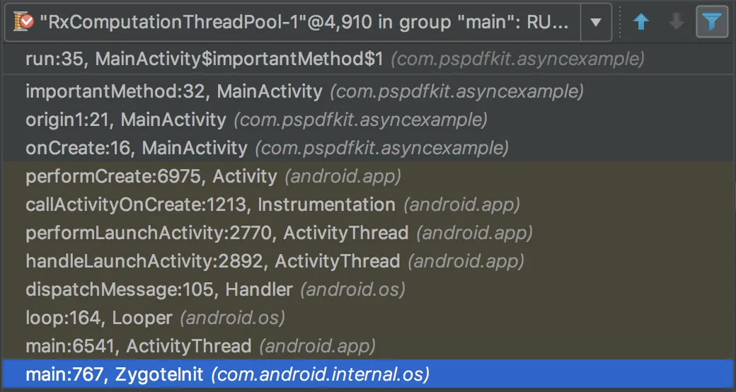 Async stacktrace preferences of the original example