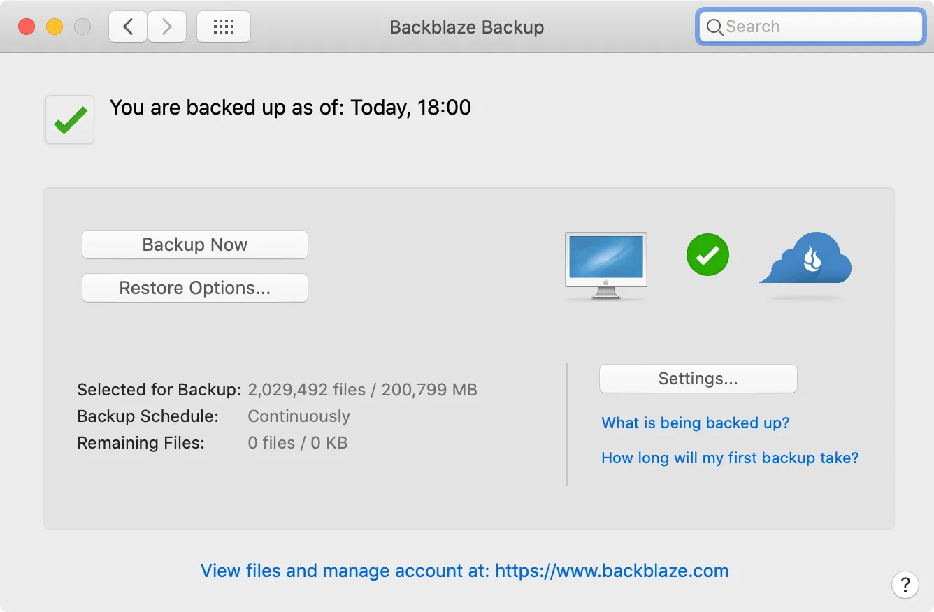 Backblaze Preferences Pane