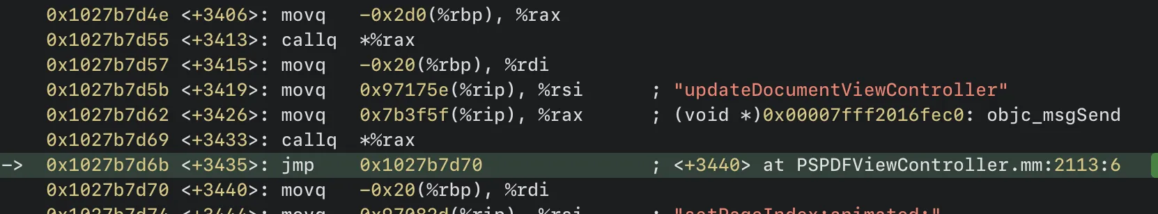 Assembly of indirect call via objc_msgSend
