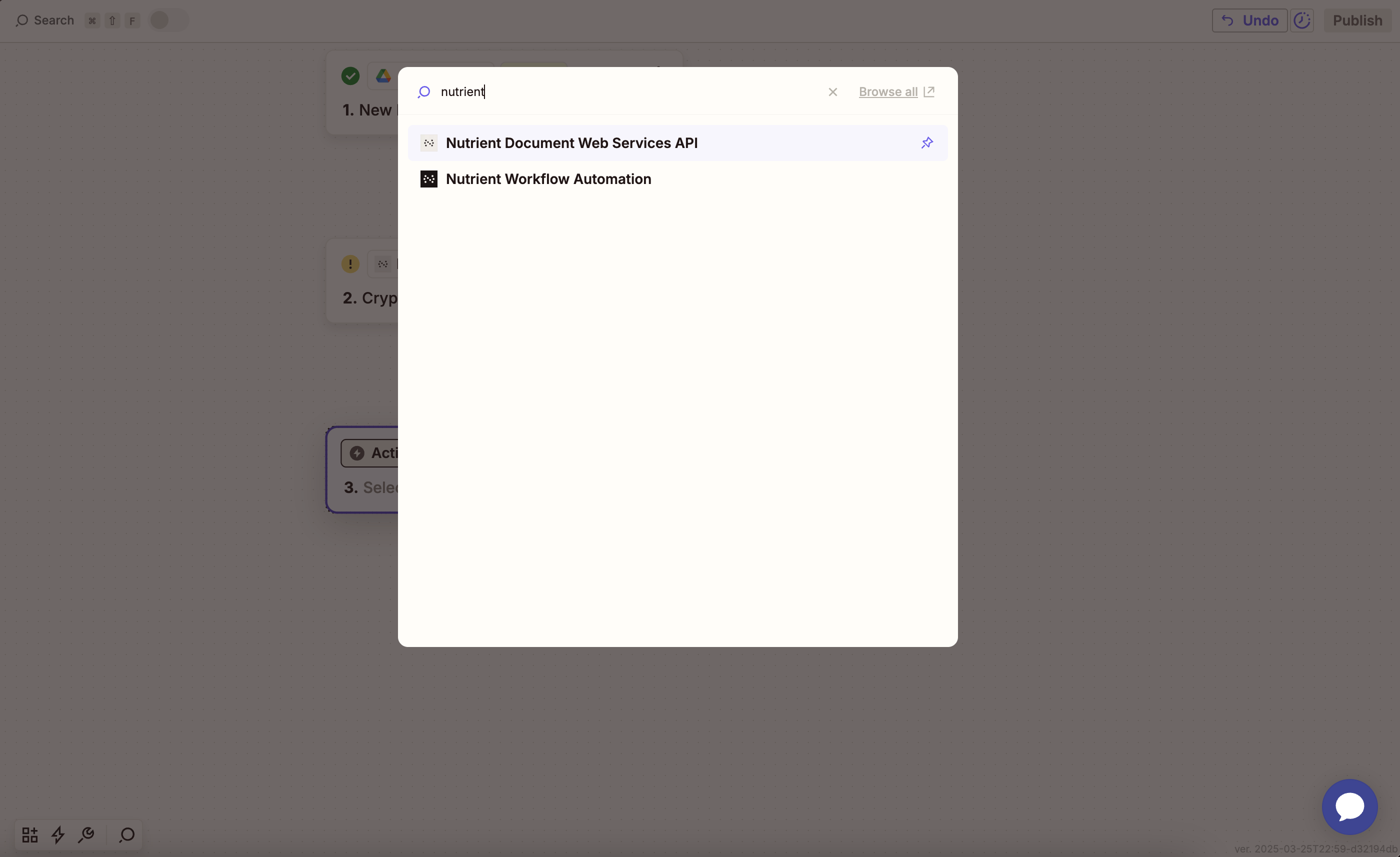 Nutrient DWS Processor API selected as action app