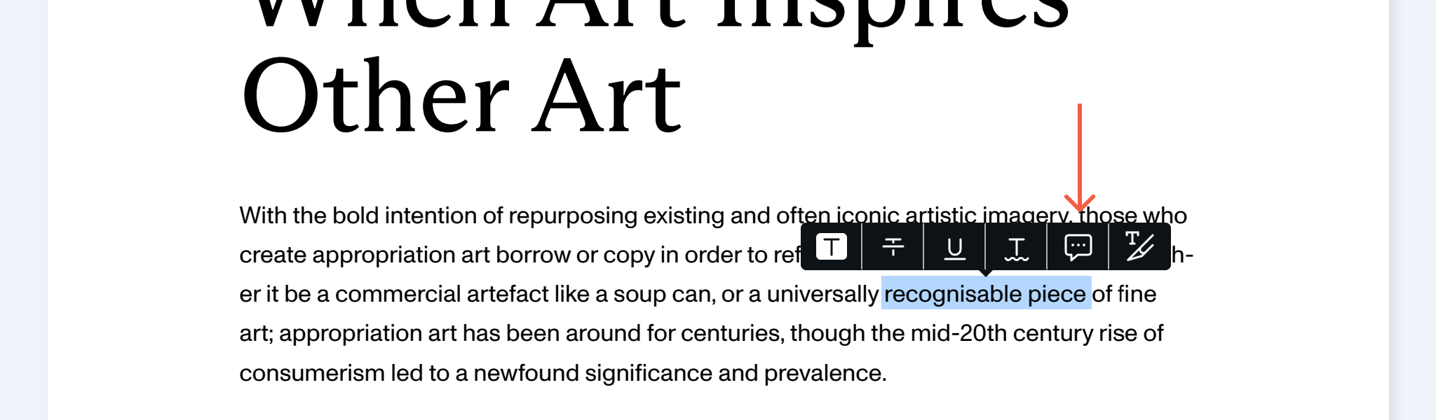 Comment inline toolbar