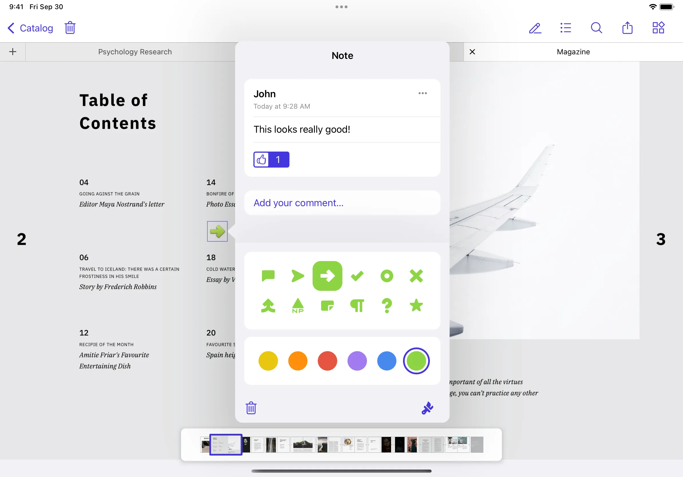 Screenshot showing the comments pop-up UI