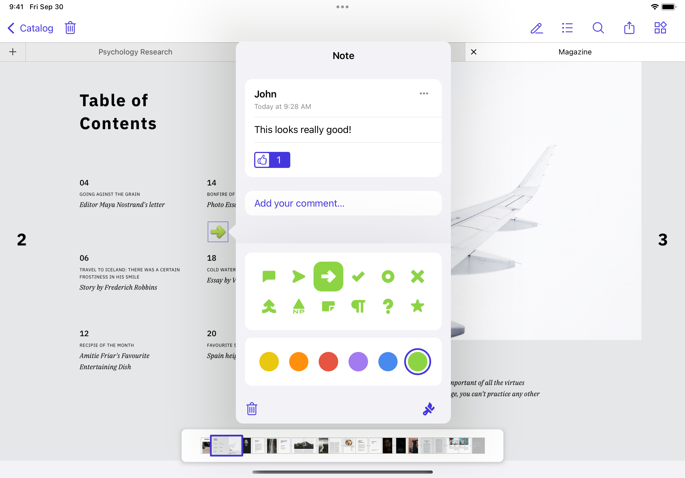 Screenshot showing the comments pop-up UI