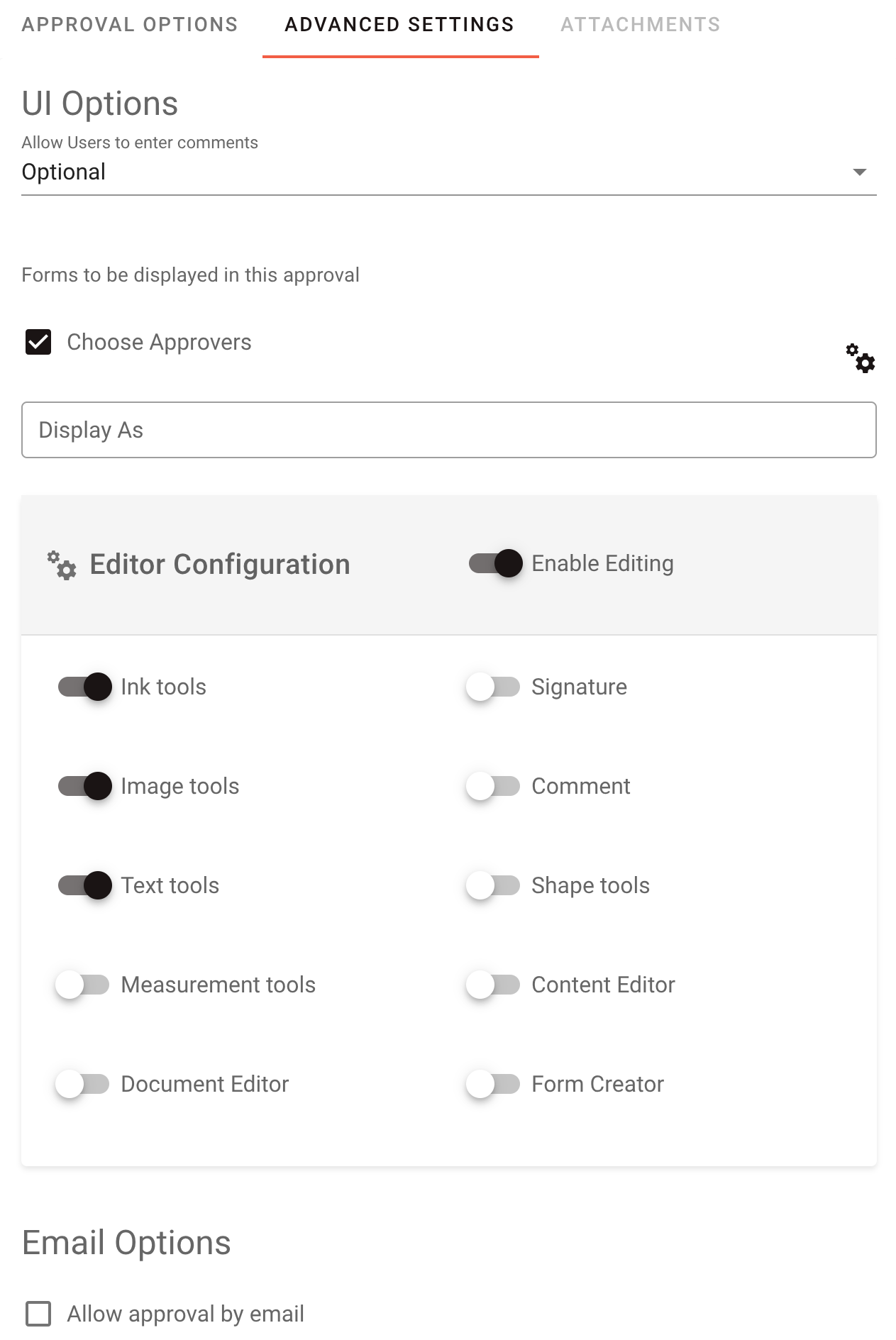 Completed Form PDF tooling configuration with various editing tool options available