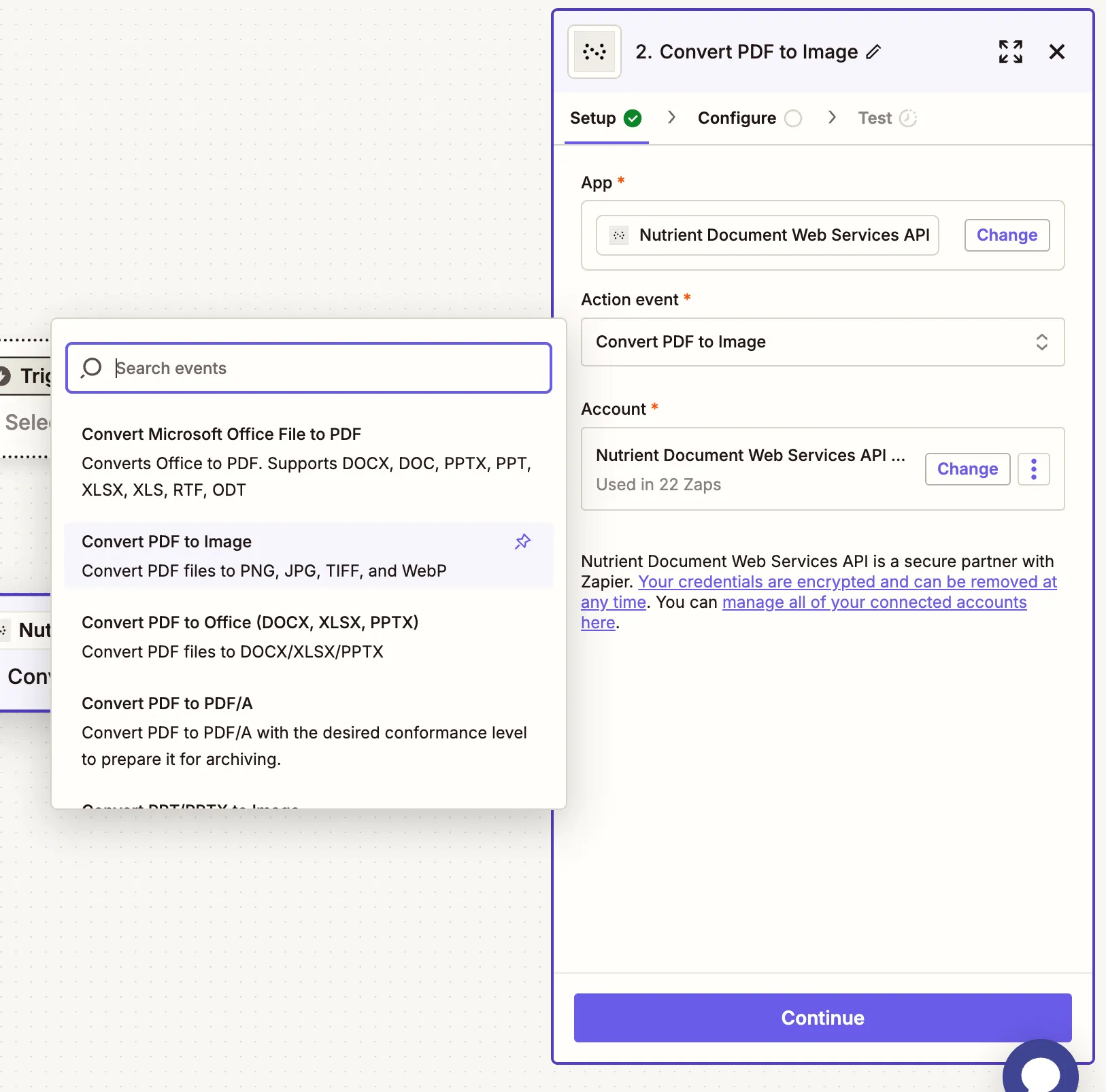 Choose 'Convert PDF to Image' action event