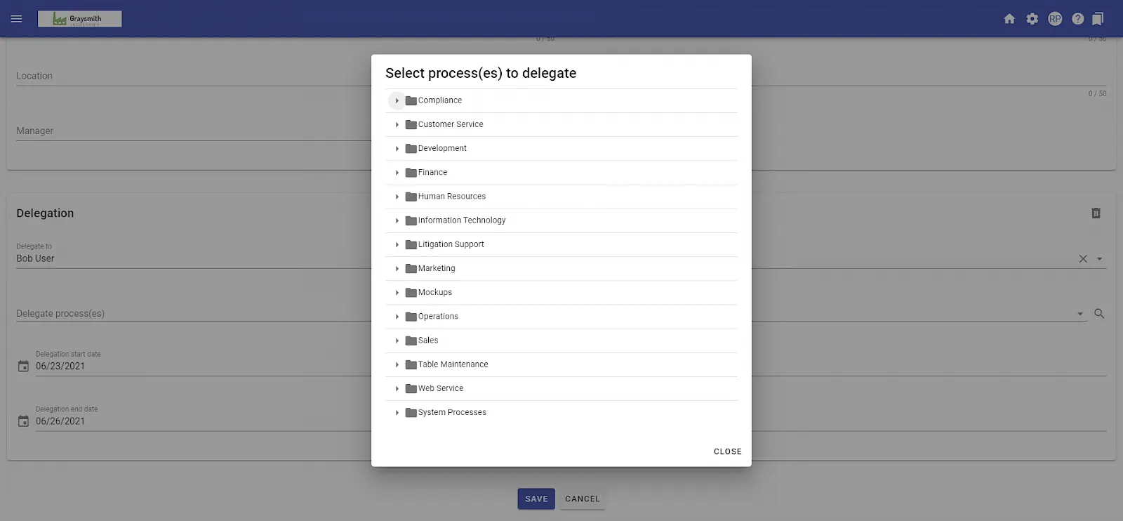 Process selection for delegation