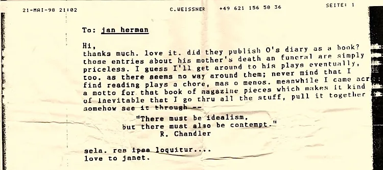 ‘A scanned fax from 21 May 1998, with typewritten text, faded black ink, and a yellowed background.’