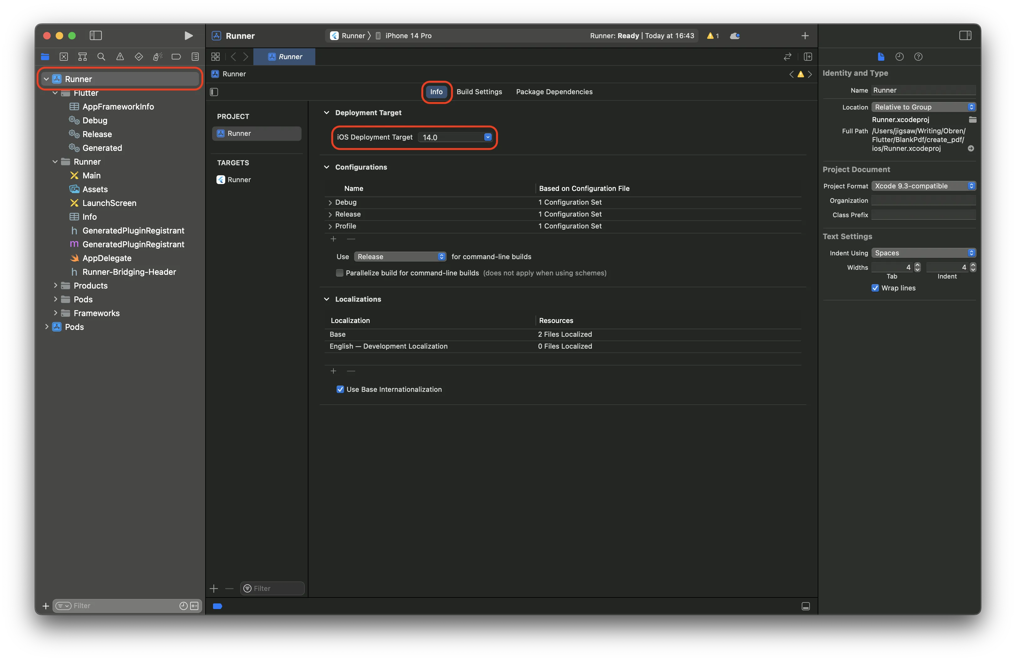 Image showing the minimum deployment setting in Xcode