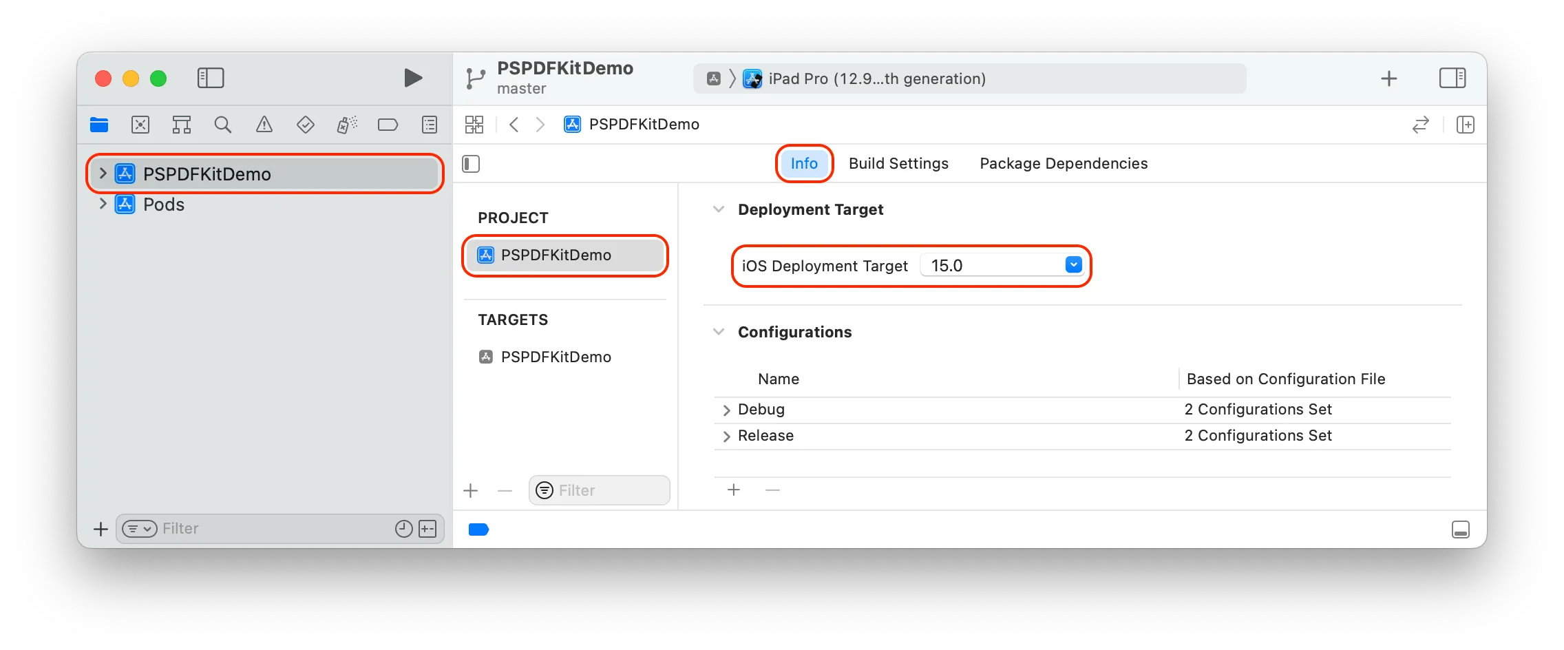 Xcode deployment target setting