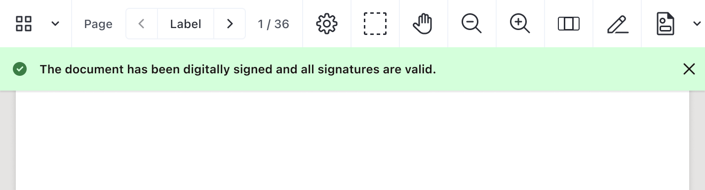 Digital signature validation status bar showing valid signature