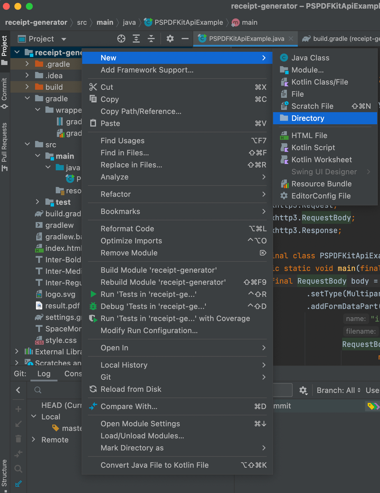 Creating a new directory screenshot