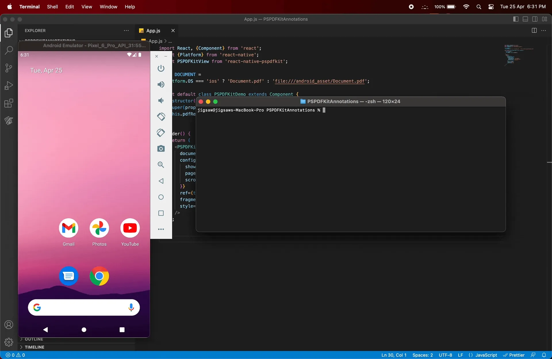 GIF showing the result of 'npx react-native run-android'