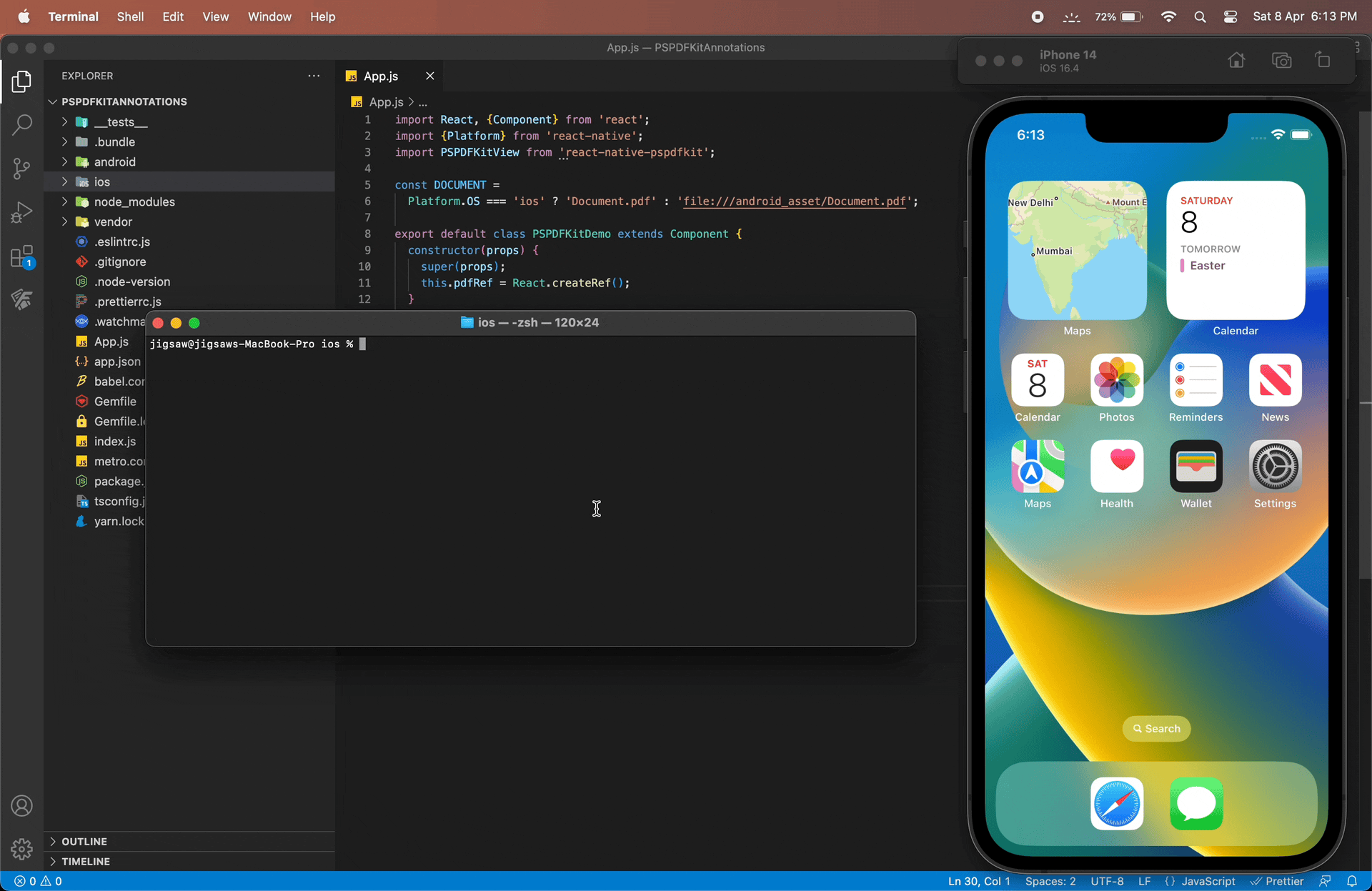 GIF showing the result of 'npx react-native run-ios'