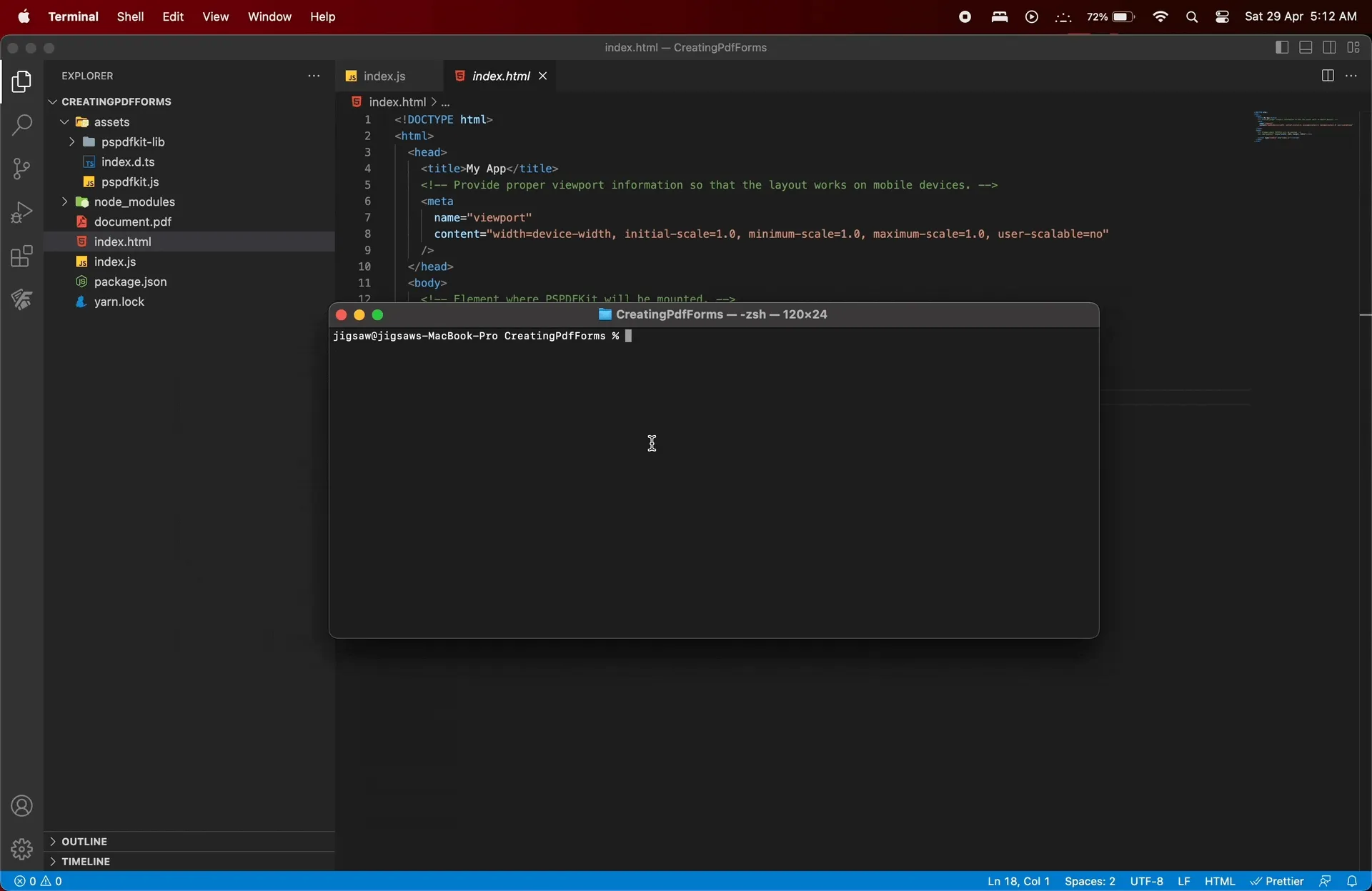 gif showing the result of 'npx serve -l 8080' displaying the pdf.