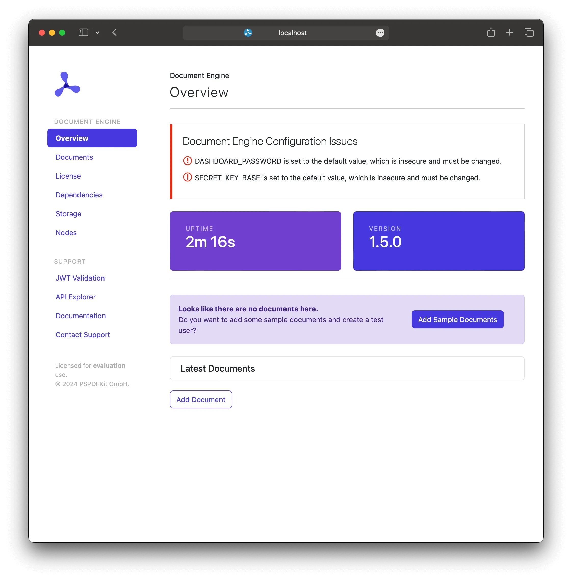 Document engine dashboard