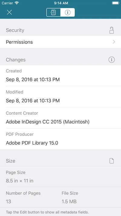 iOS document information
