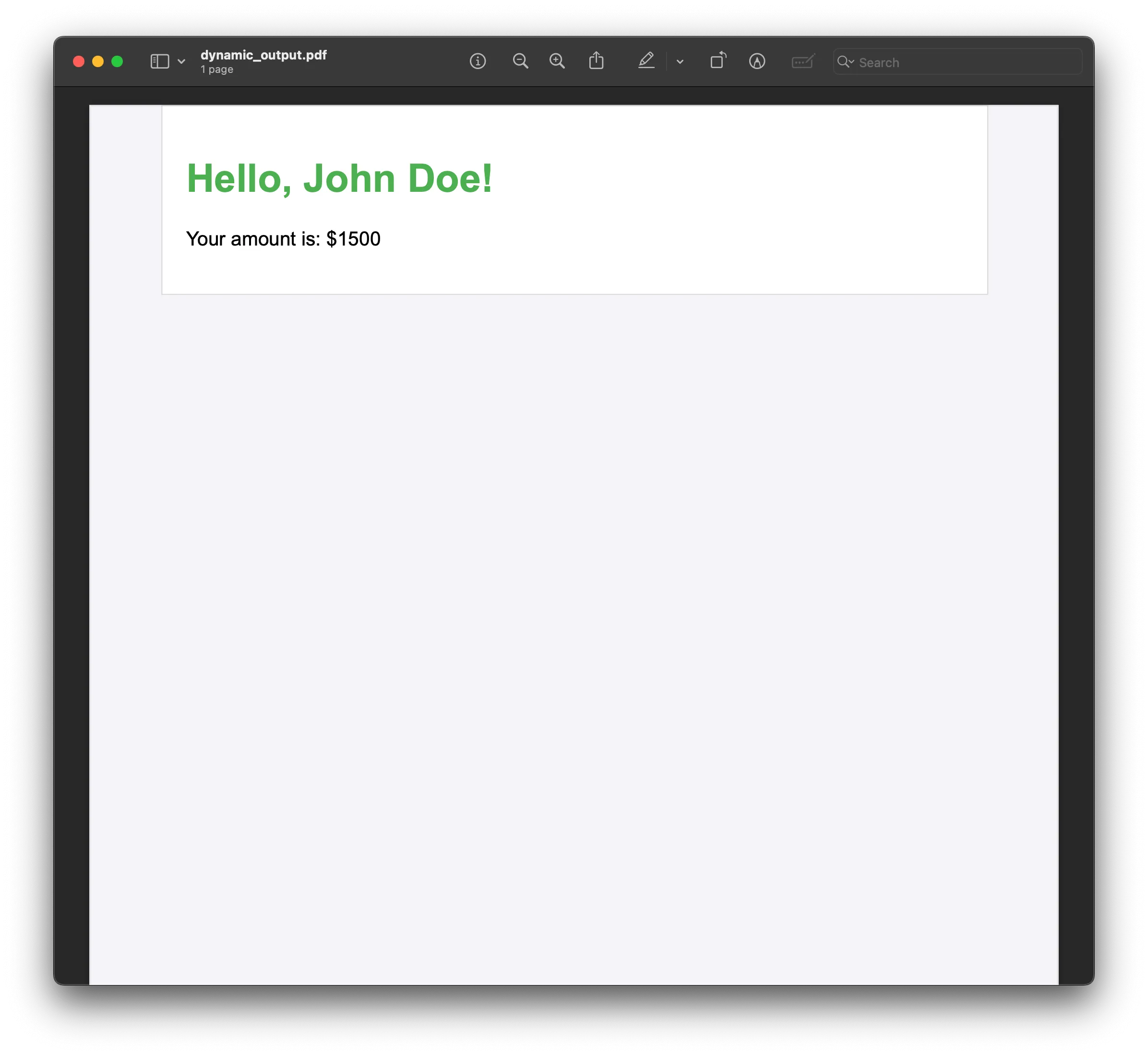 Screenshot of the generated PDF output from HTML content using Puppeteer in Node.js.