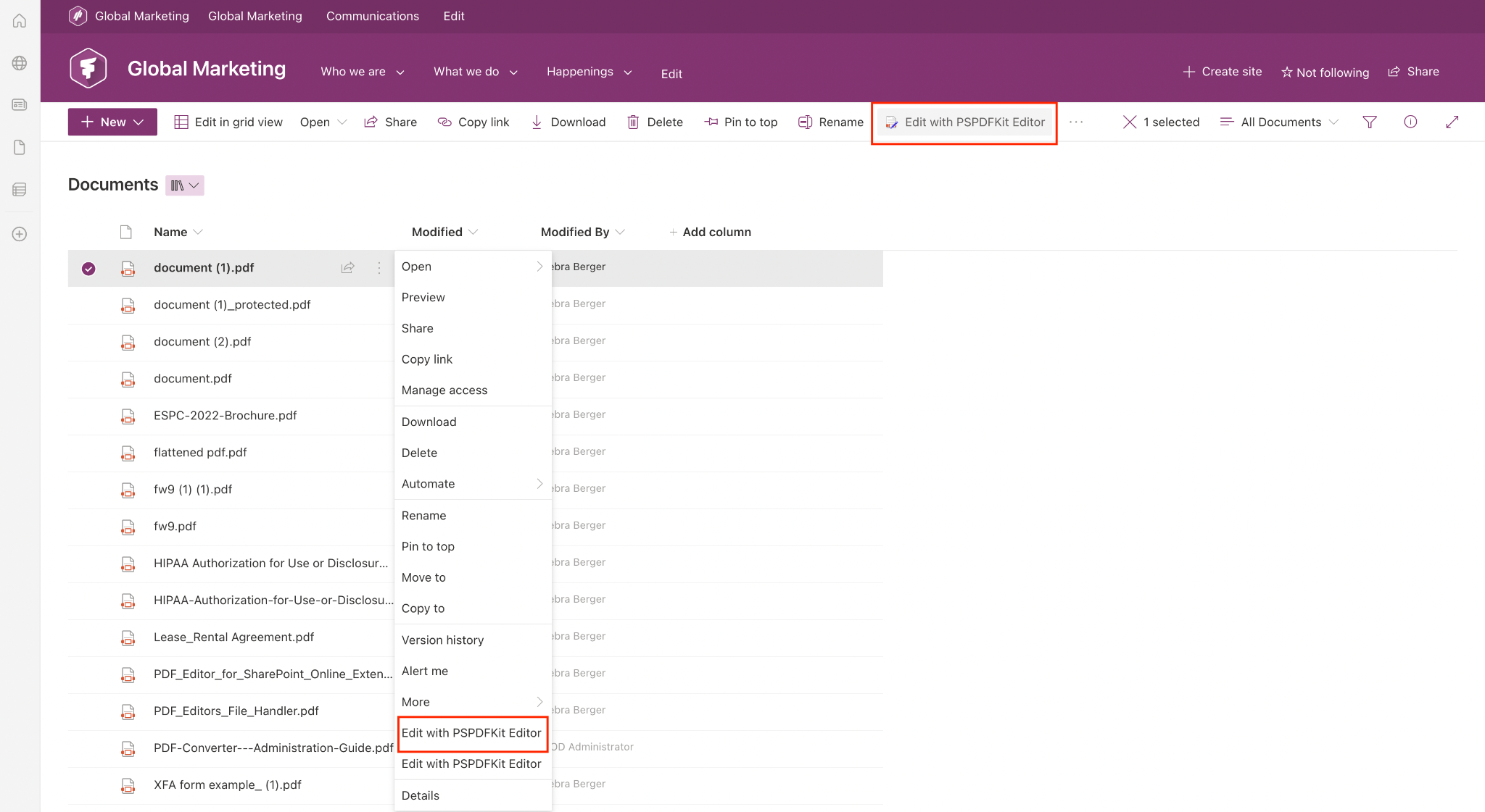 Open PDFs in SharePoint