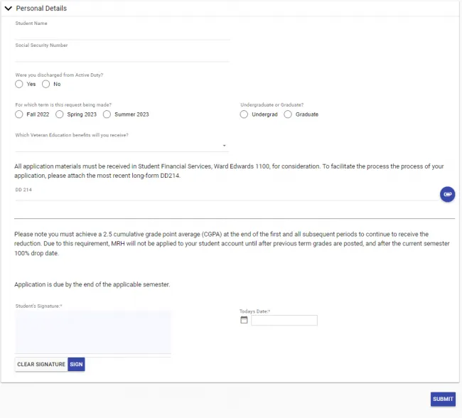 student details form signature