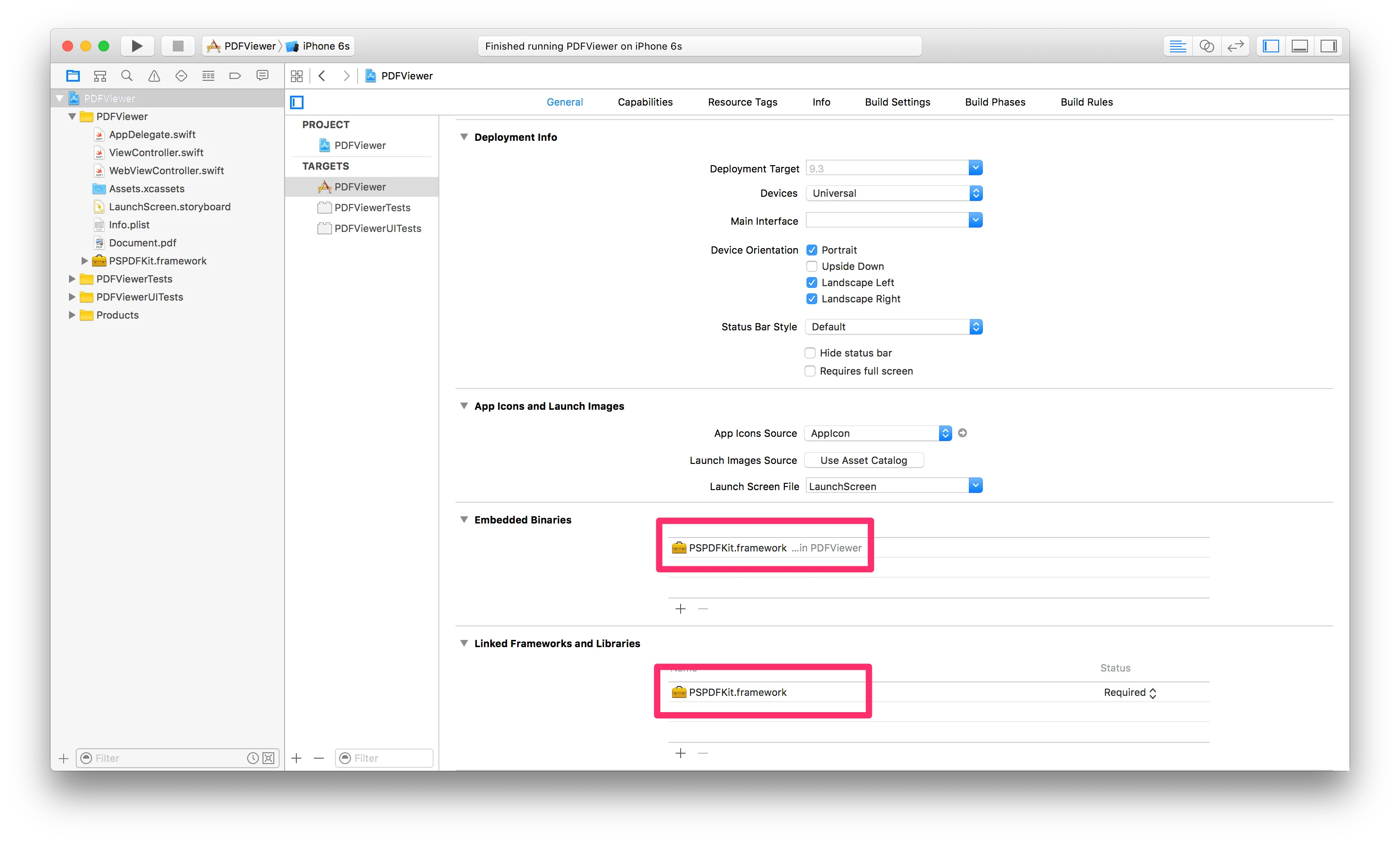Embedded Binaries section of your app's target