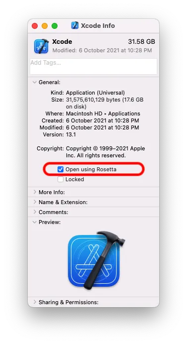enable-rosetta-xcode