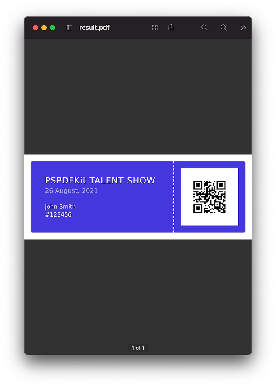 Generated Event Ticket with Margin