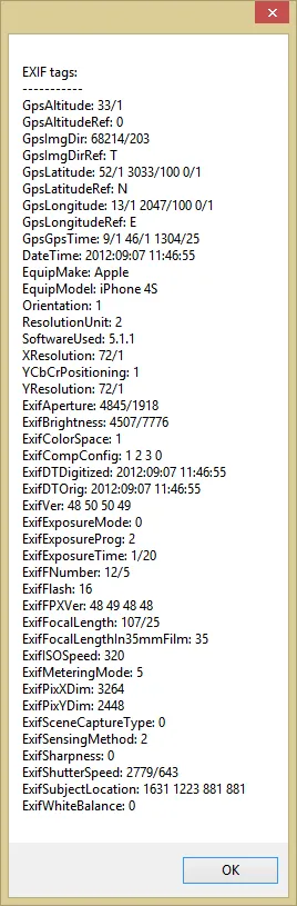 EXIF tags