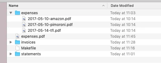 Folder structure with the expenses master file