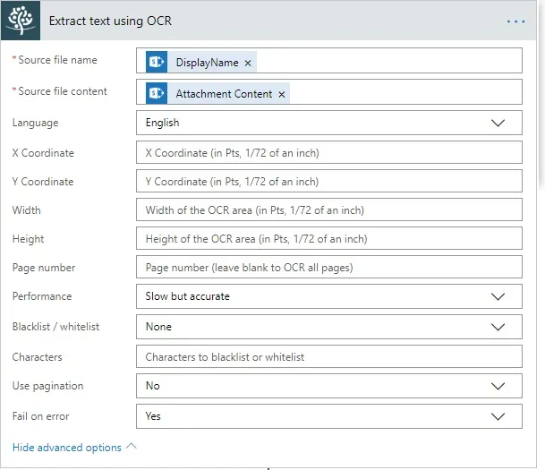Extract text using ocr