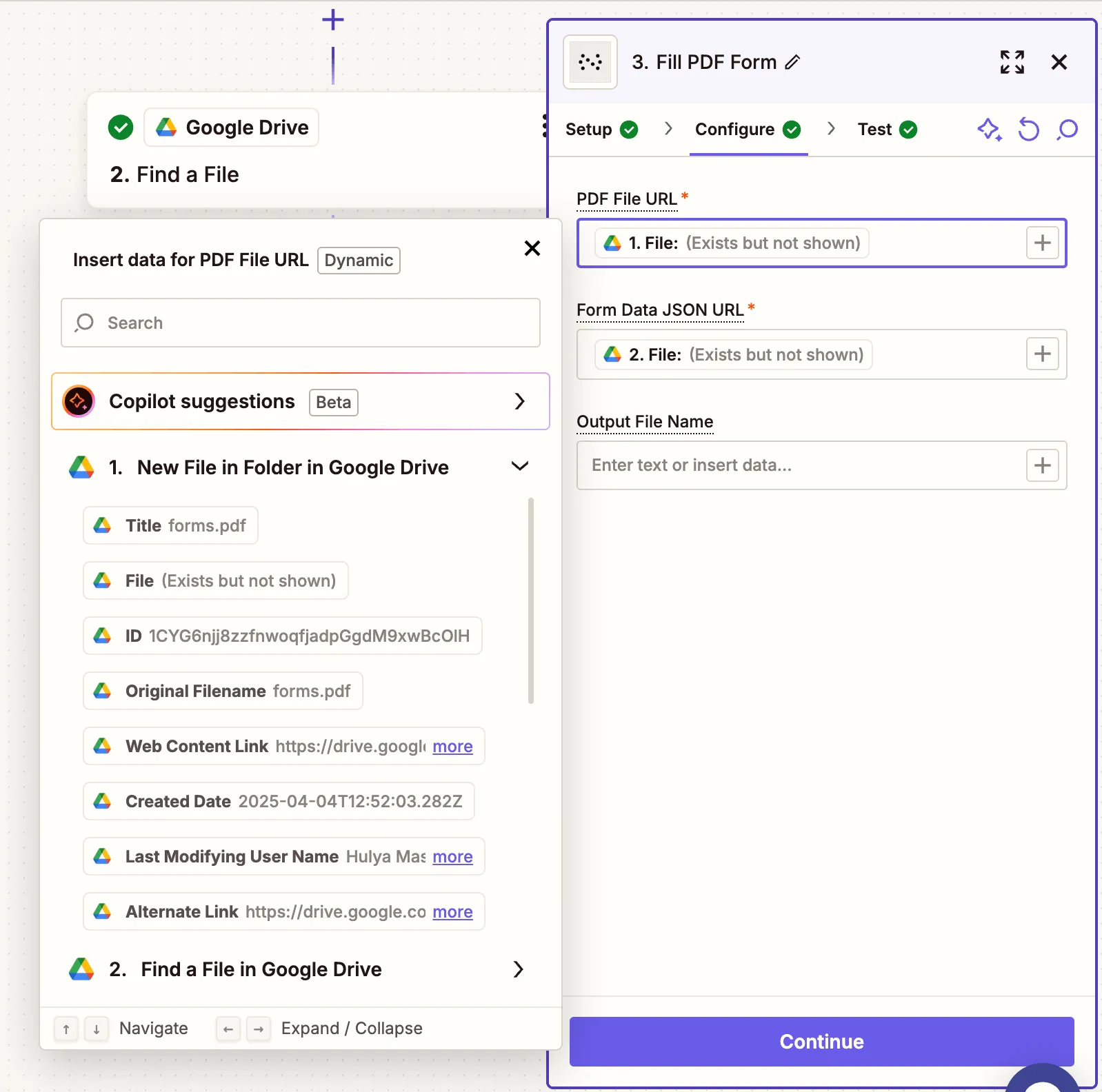 Fill out the action fields for PDF form filling