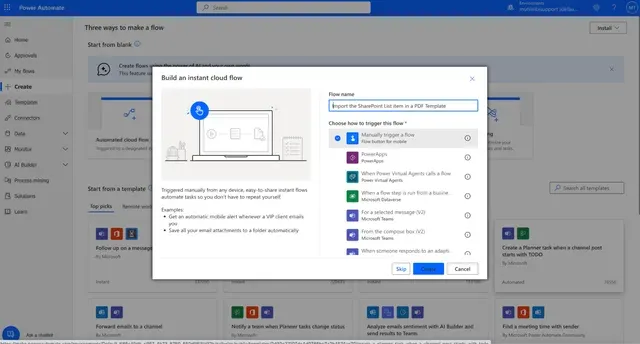 import sharepoint list in a pdf template