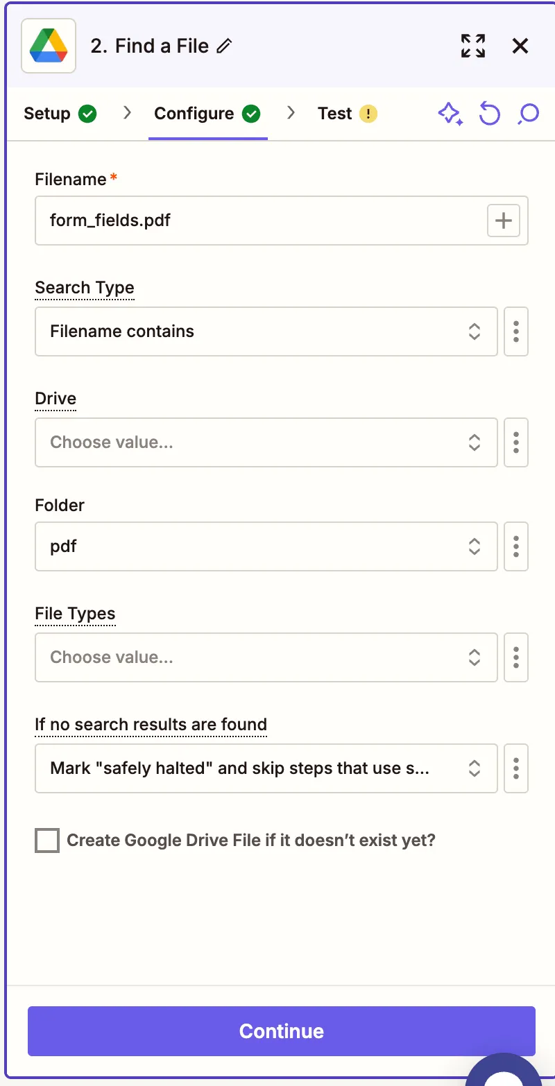 Configuring search for second PDF file
