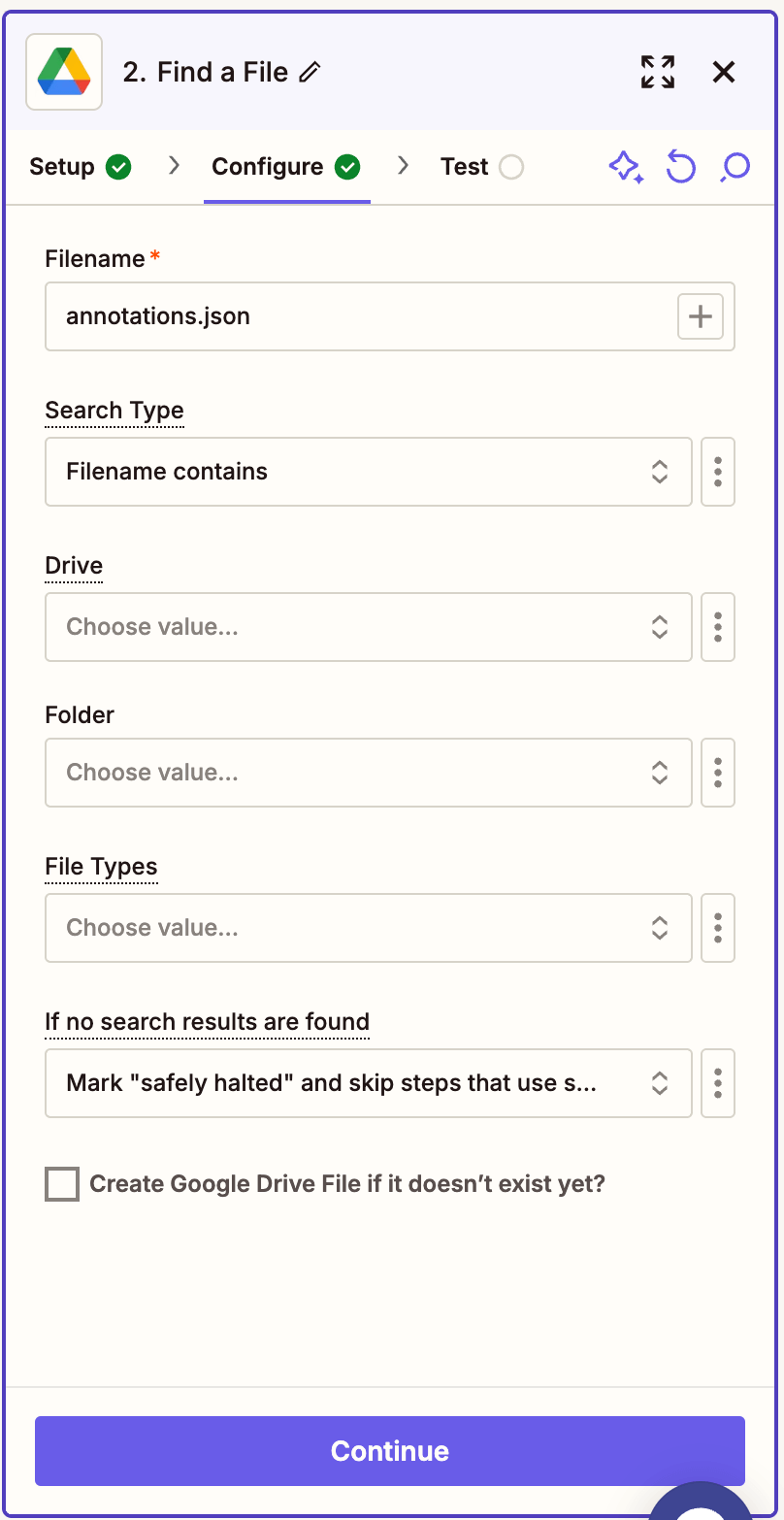 Configure search for form_filling.json