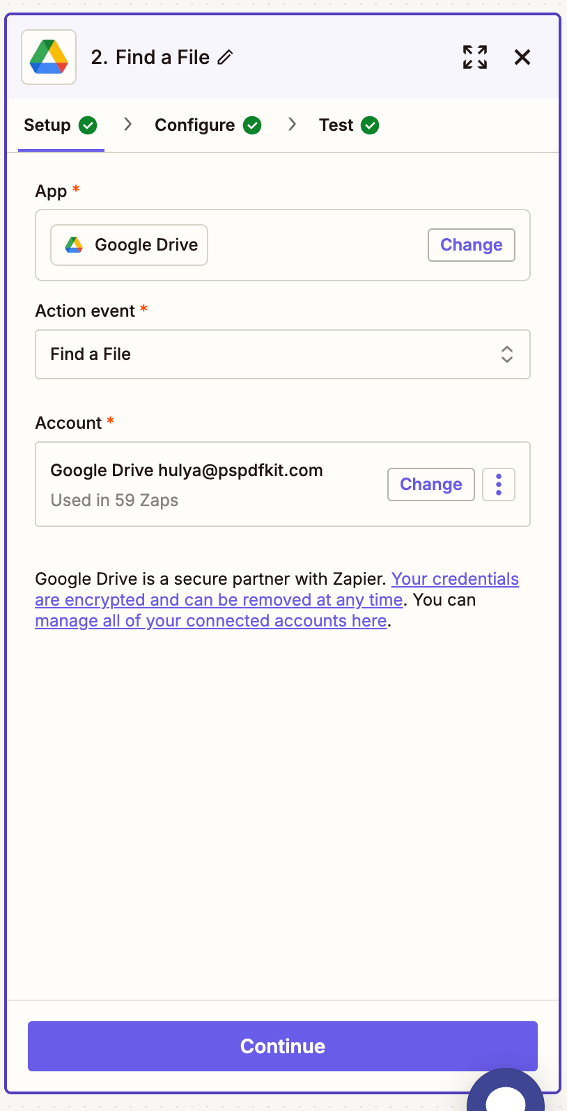 Add Google Drive Find File step
